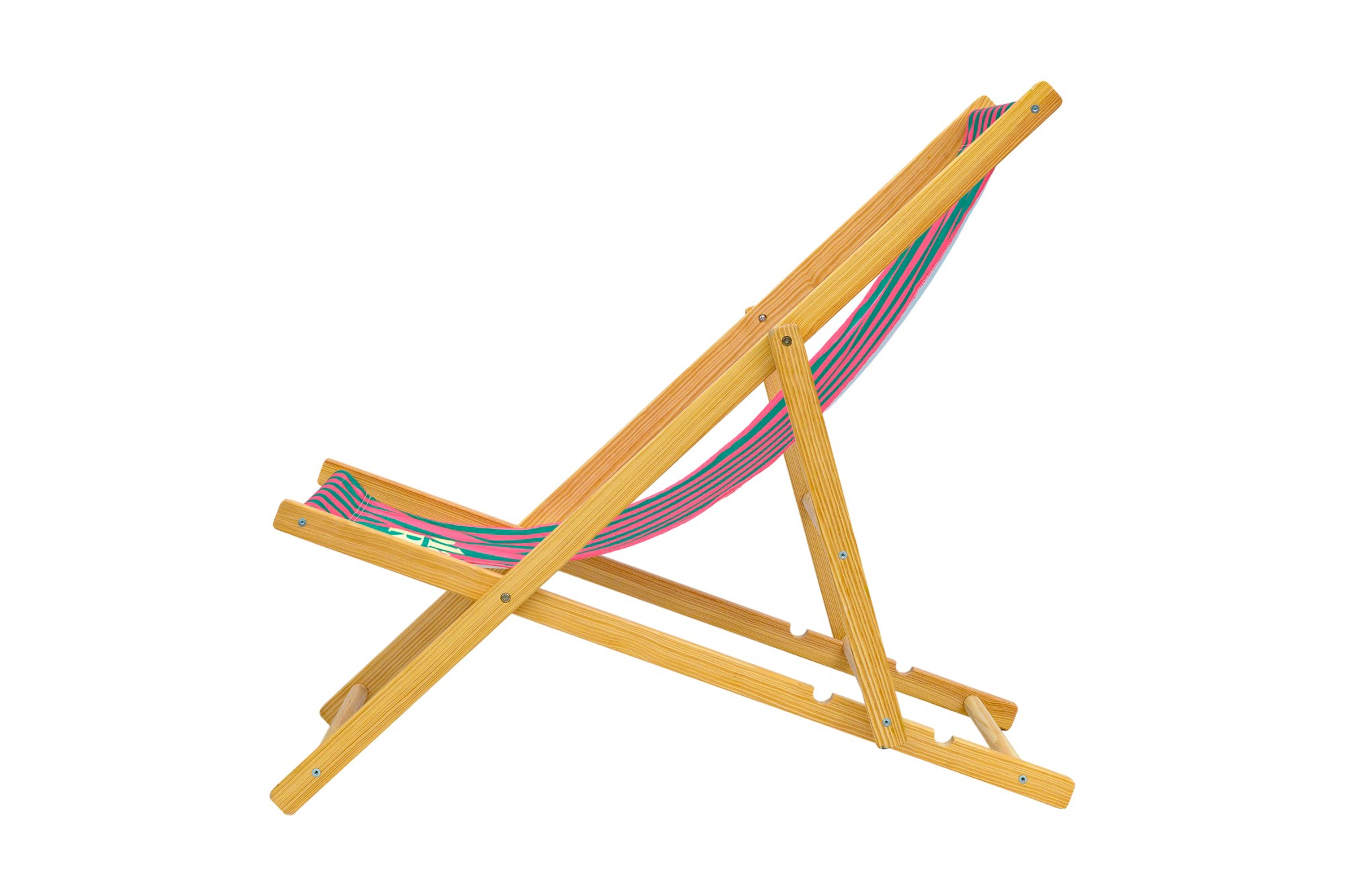 Parallel Palms Wooden Deckchair - Green/Pink