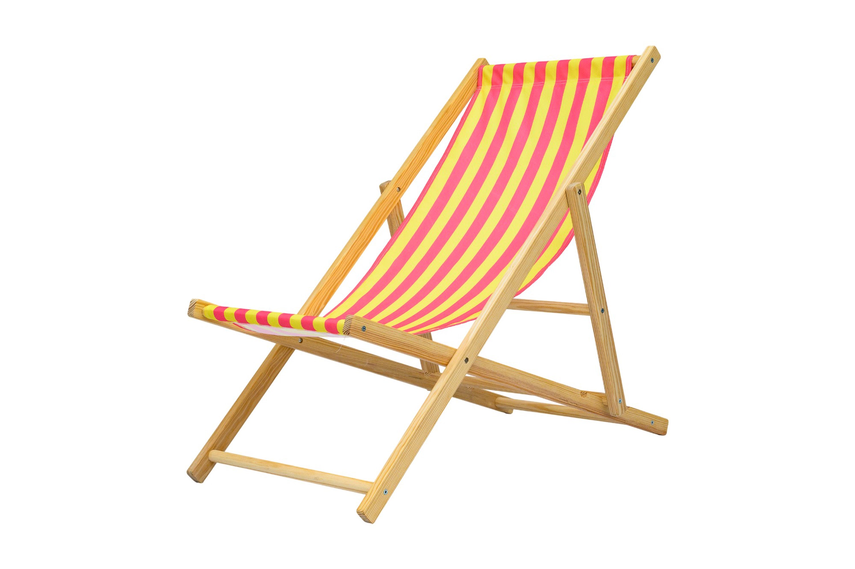 Parallel Palms Wooden Deckchair - Yellow/Pink