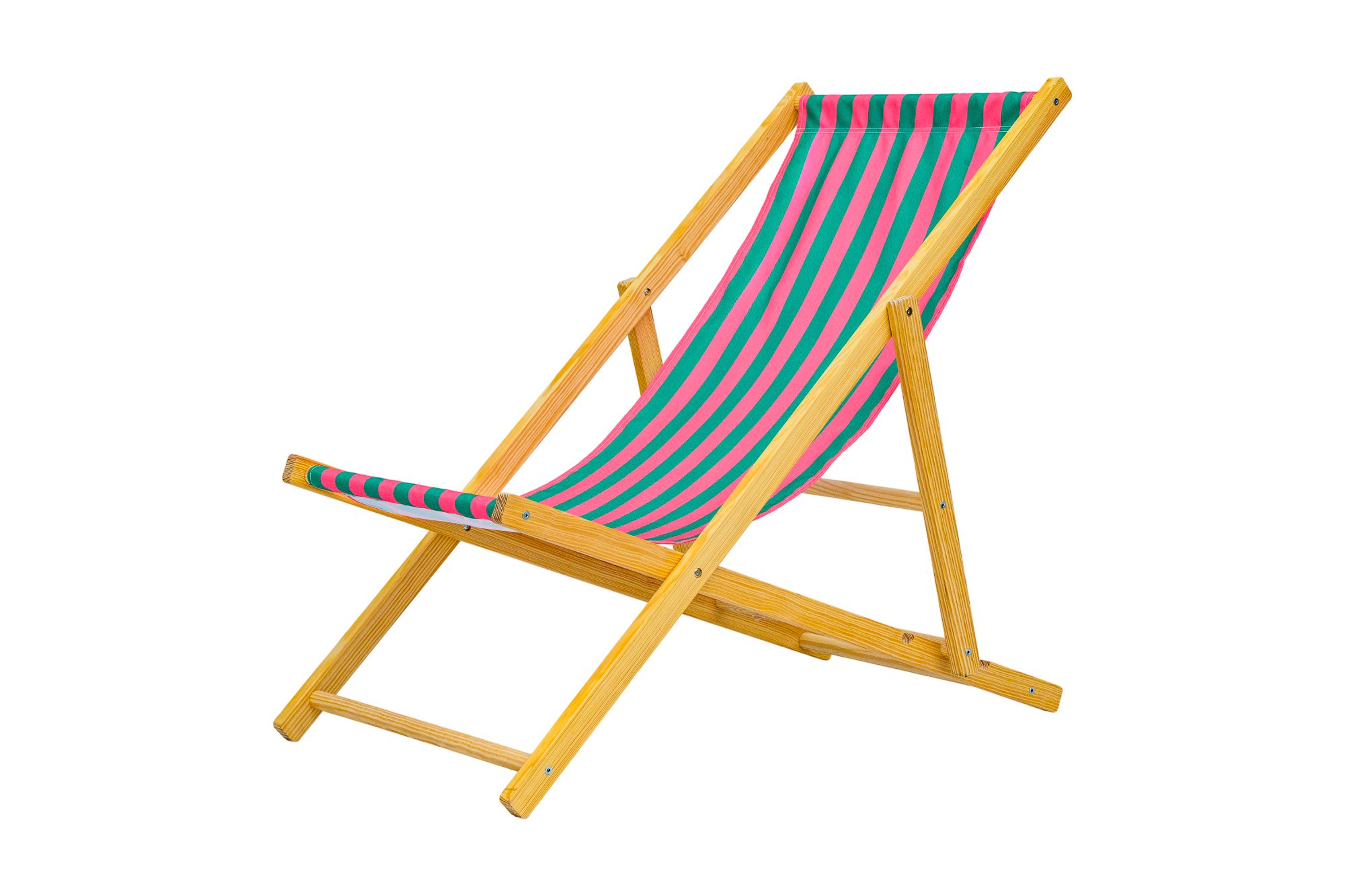 Parallel Palms Wooden Deckchair - Green/Pink