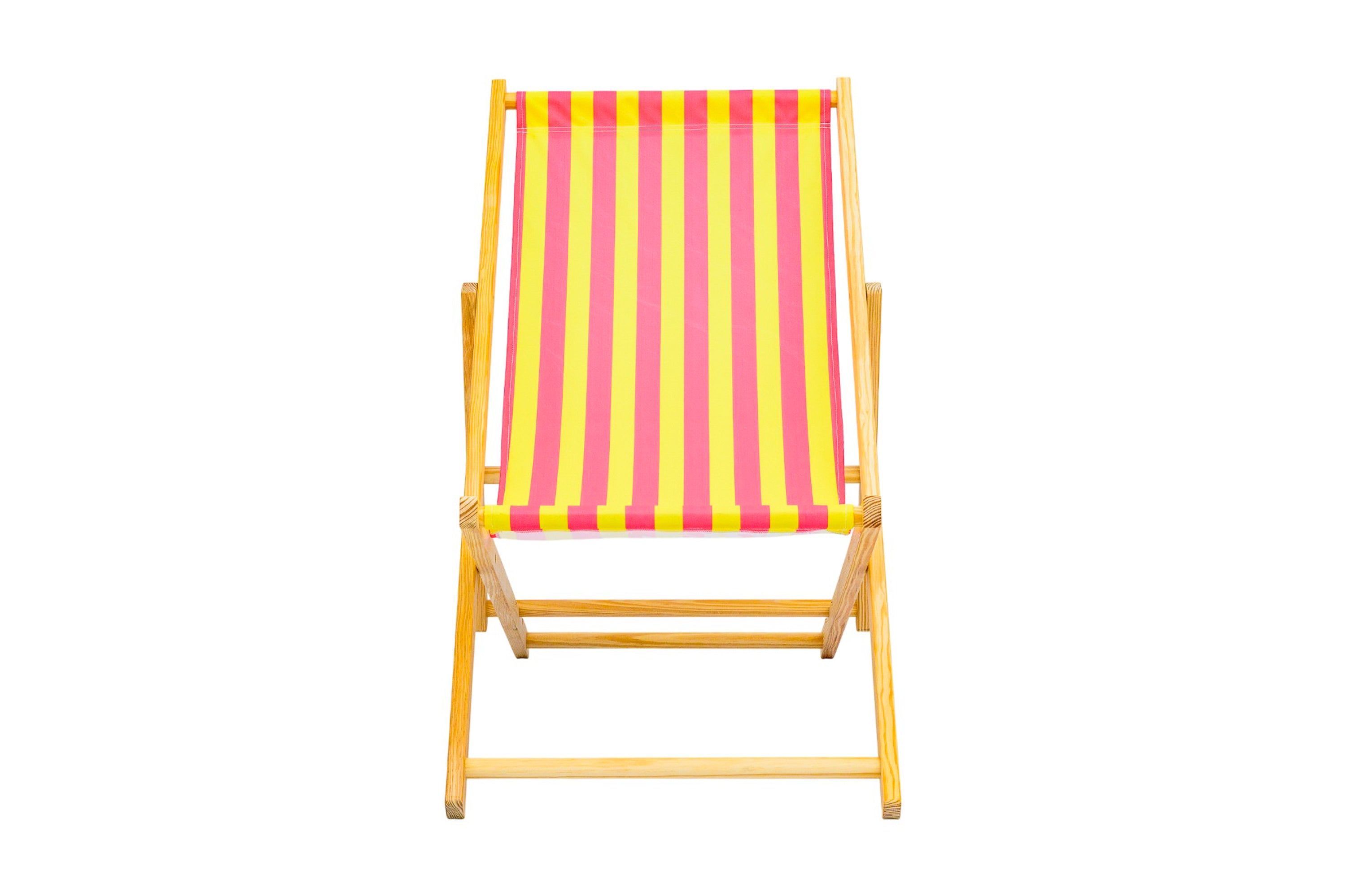 Parallel Palms Wooden Deckchair - Yellow/Pink