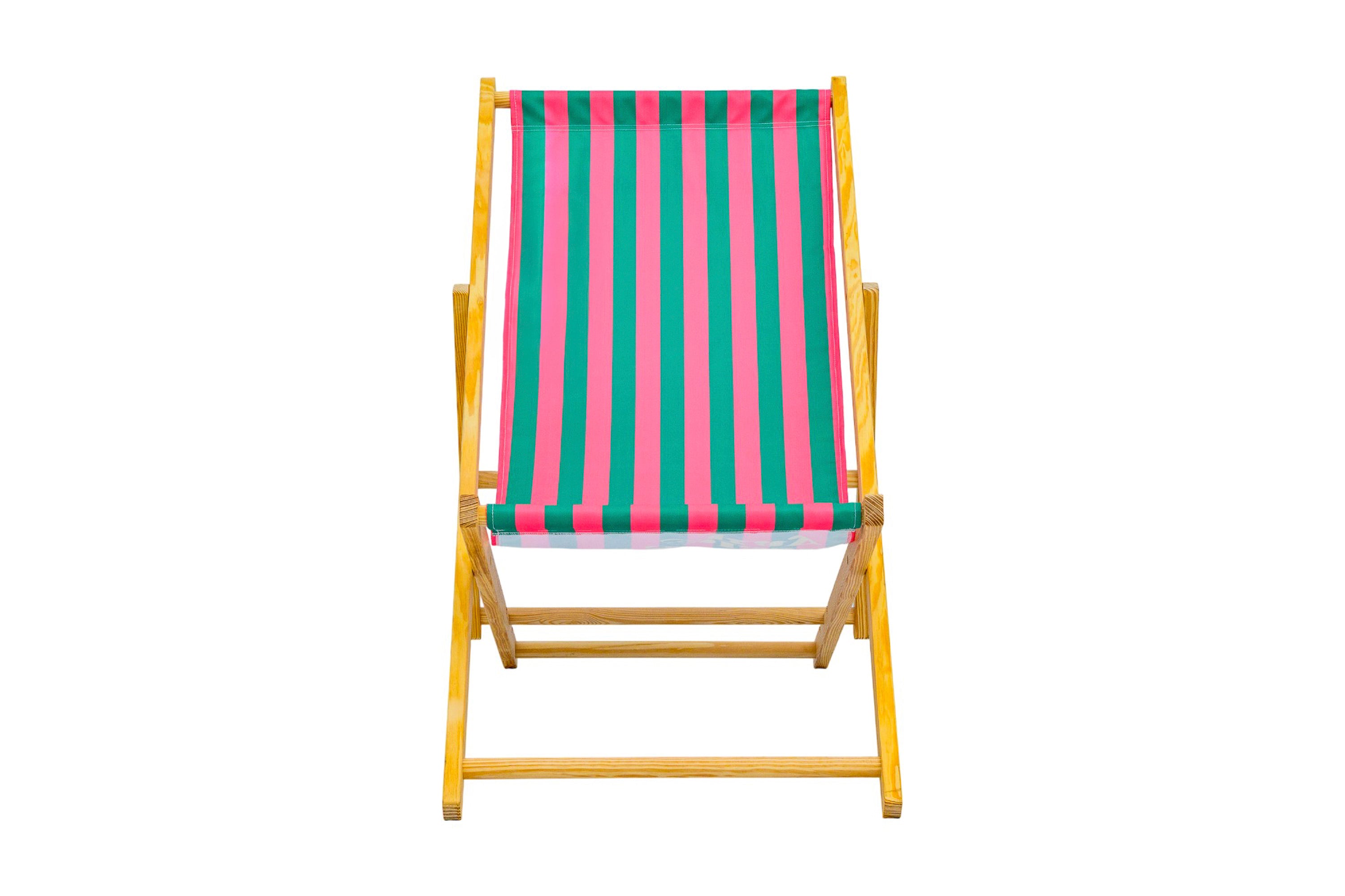 Parallel Palms Wooden Deckchair - Green/Pink