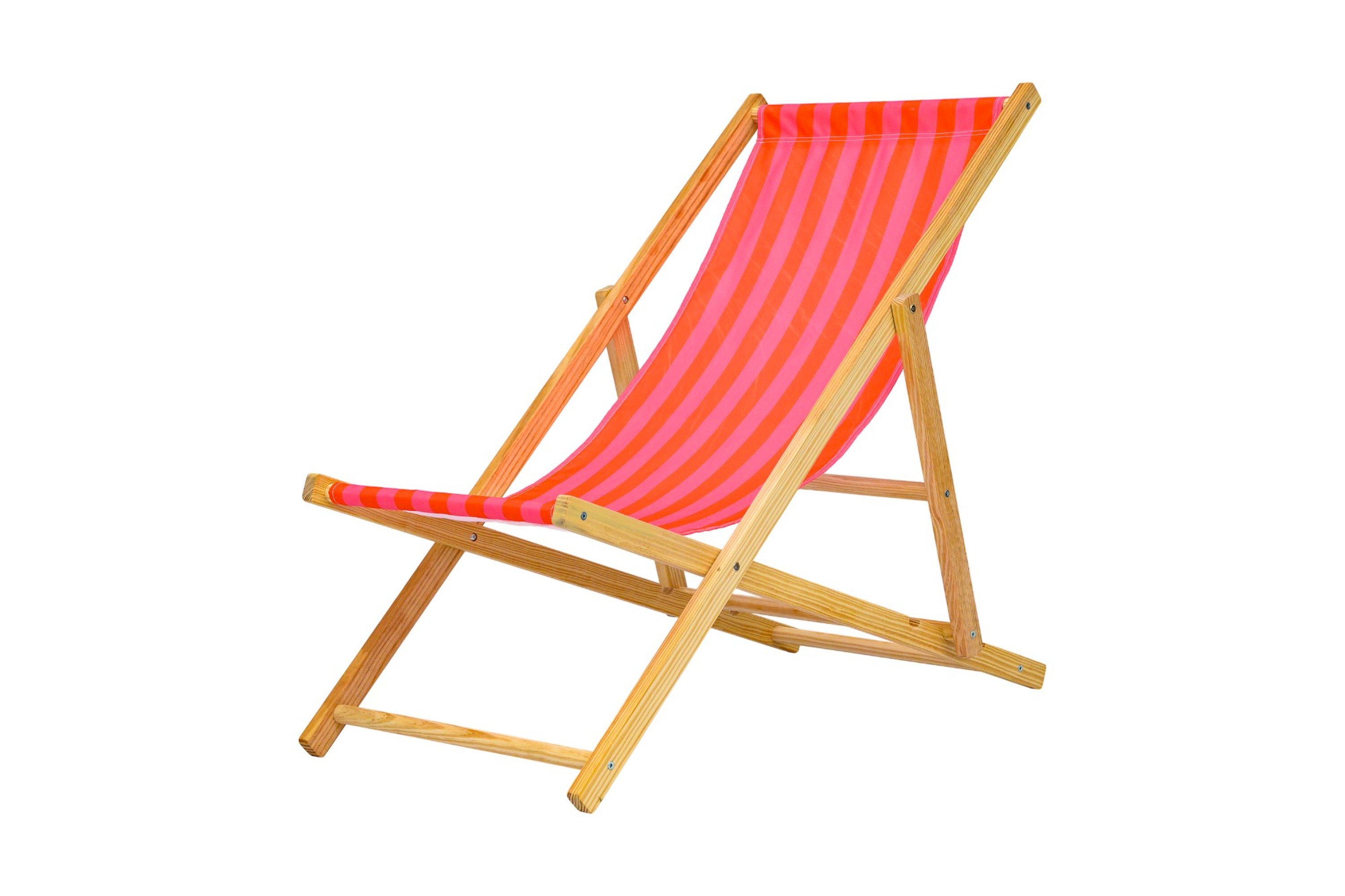 Parallel Palms Wooden Deckchair - Red/Pink