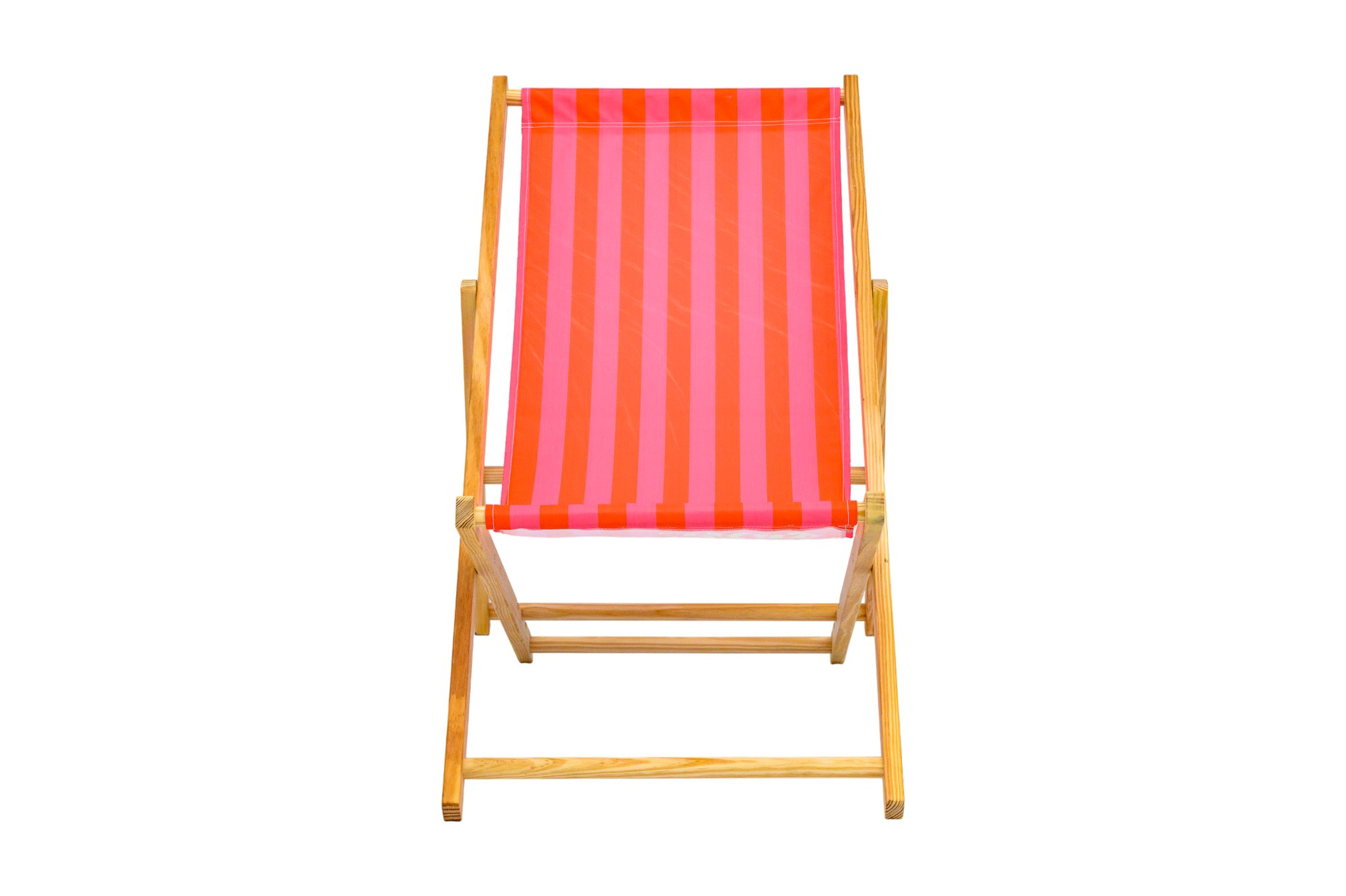 Parallel Palms Wooden Deckchair - Red/Pink