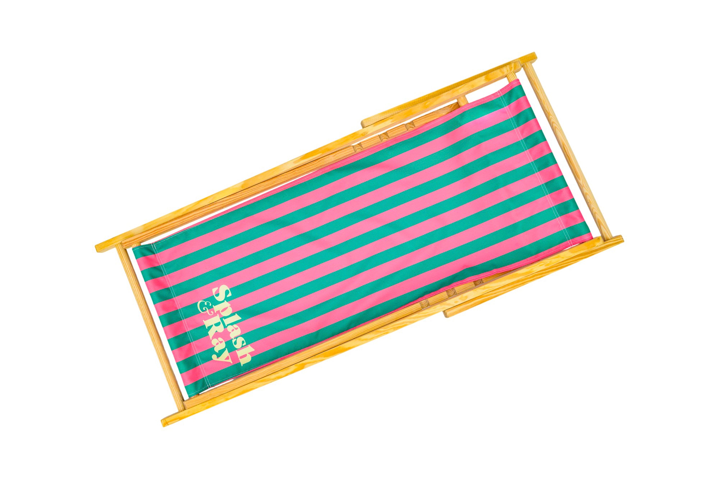 Parallel Palms Wooden Deckchair - Green/Pink